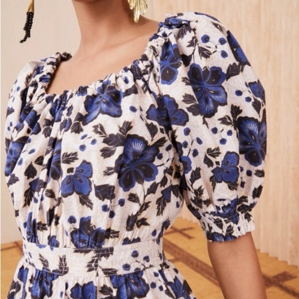 Ulla Johnson Celia Dress in Lapis. Blue Floral Midi Dress - Picture 5 of 9